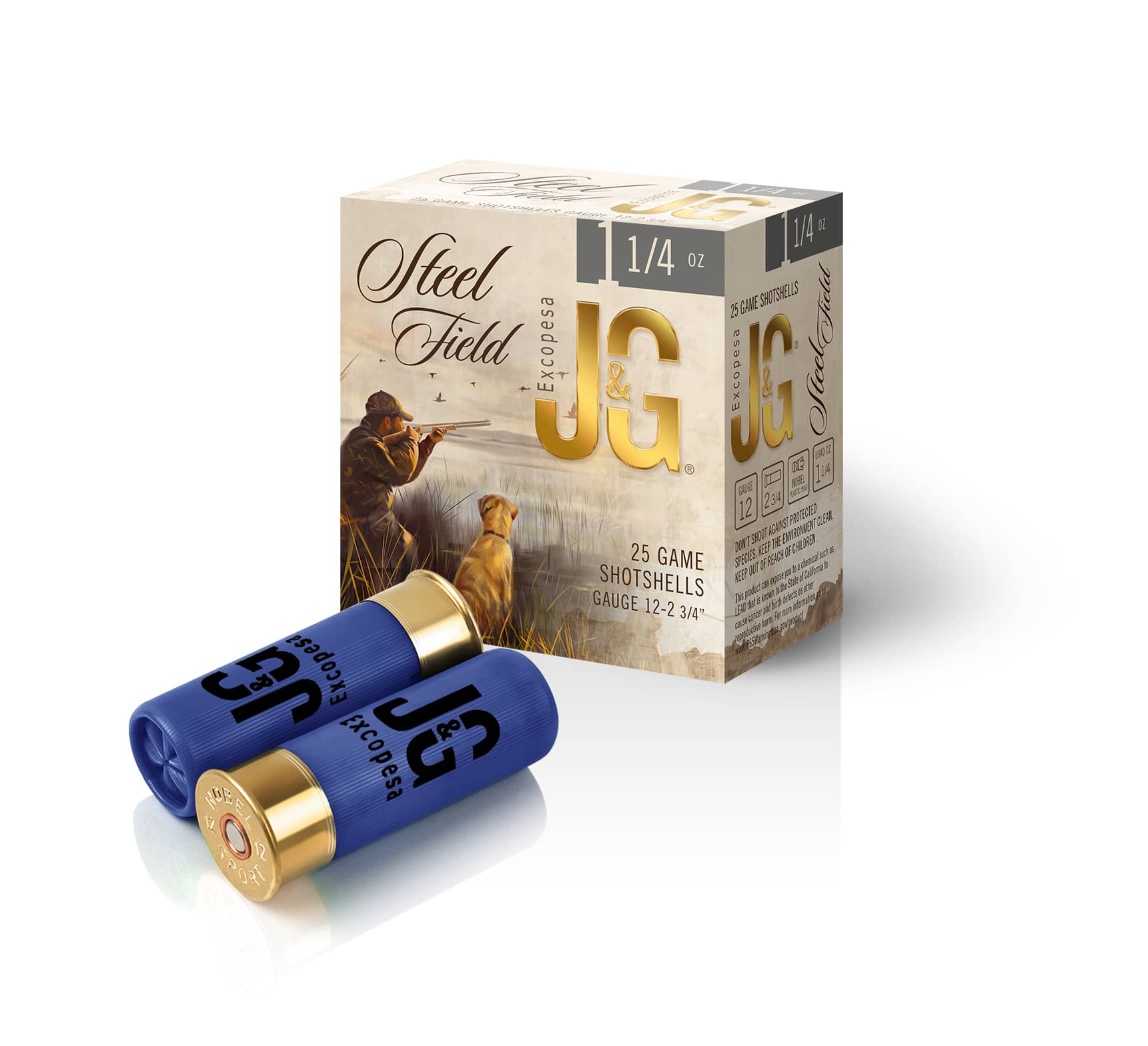 NobelSport J&G 12ga 3″ 1-1/4oz #4 Steel 1400fps 250rd Flat